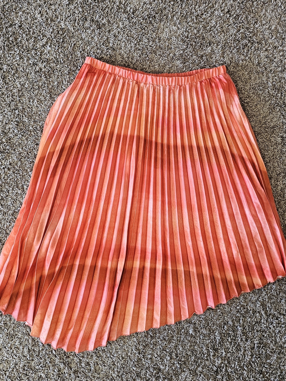 Eloquii Coral-Peach Asymmetrical Pleated Midi Skirt